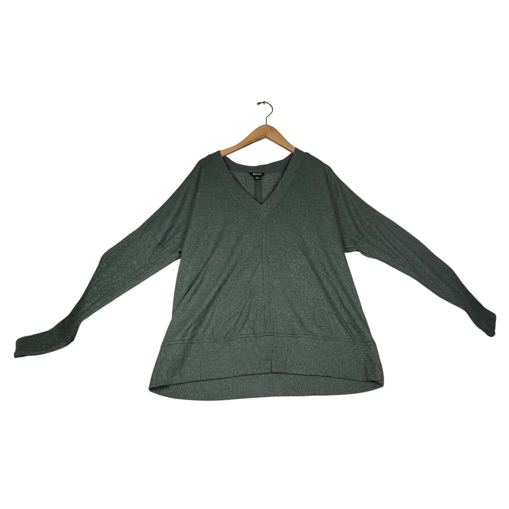 Buffalo David Bitton Green Heathered Dolman Sleeve Ribbed Hem Top Large